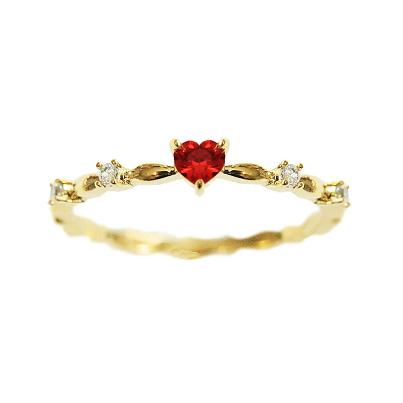 Huitan Exquisite Red Love CZ Engagement Proposal Ring – Thin Band Aesthetic Jewelry for Women