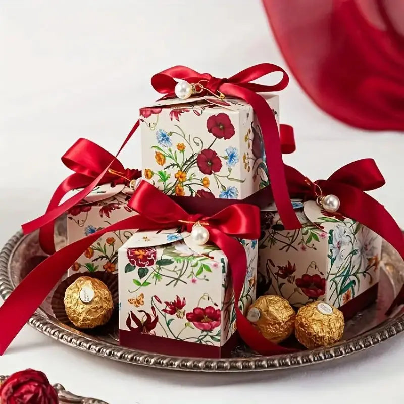 10-Piece Hand-Painted Floral Candy Box – Elegant Wedding, Engagement, and Anniversary Gift Boxes
