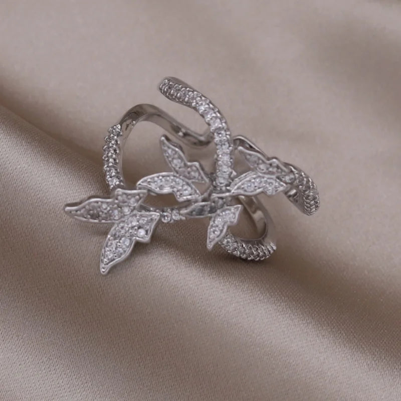 Gold plated simple double love crystal ring elegant women's daily opening ring accessories