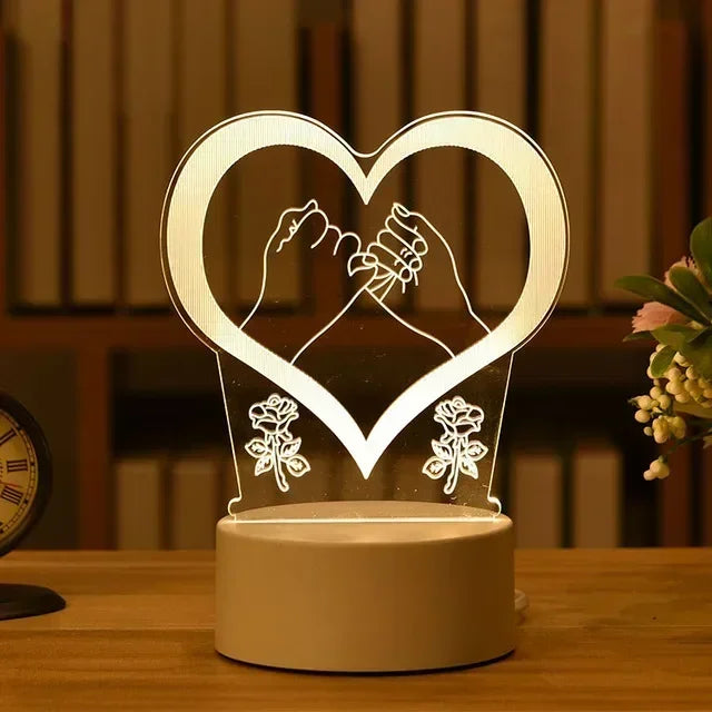 Romantic Love 3D Acrylic LED Lamp – Night Light for Home, Parties, and Valentine’s Day Decor