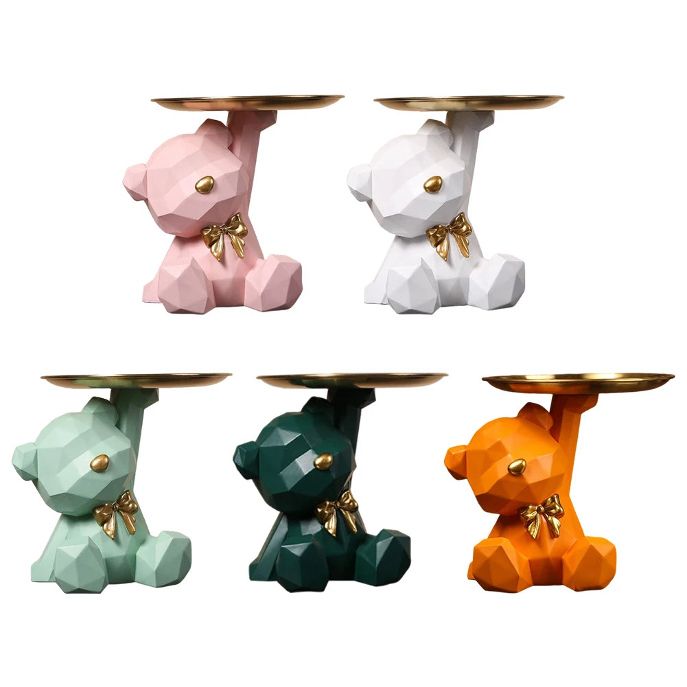 Geometric Bear Key Holder Figurine – Resin Storage Box for Home and Office Decor