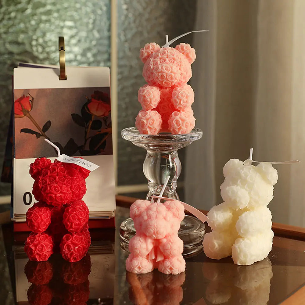 Valentine's Day Rose Bear Aromatherapy Candle - Handmade Soy Wax, Creative Gift & Home Decoration