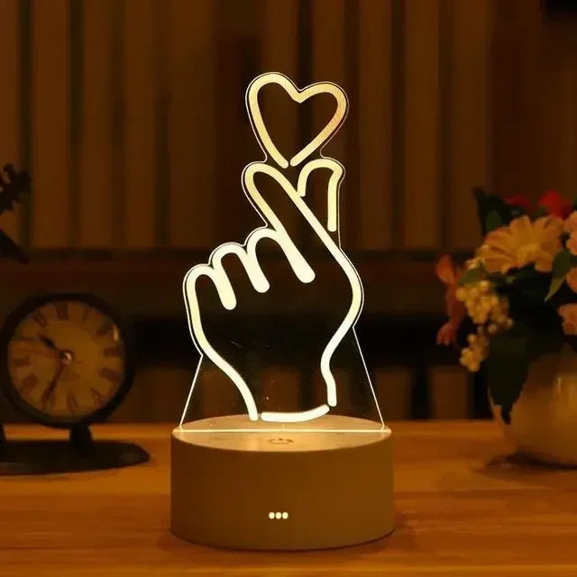 Romantic Love 3D Acrylic LED Lamp – Night Light for Home, Parties, and Valentine’s Day Decor