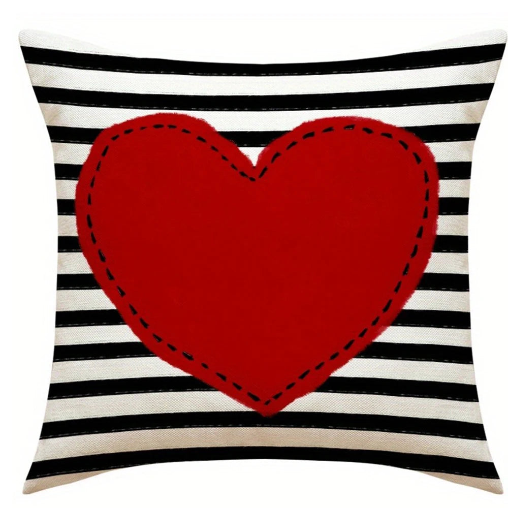 Valentine's Day Romantic Heart-Printed Pillowcase – Sofa Cushion Cover for Sweet Home Decor