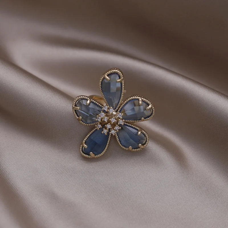 Gold plated simple double love crystal ring elegant women's daily opening ring accessories