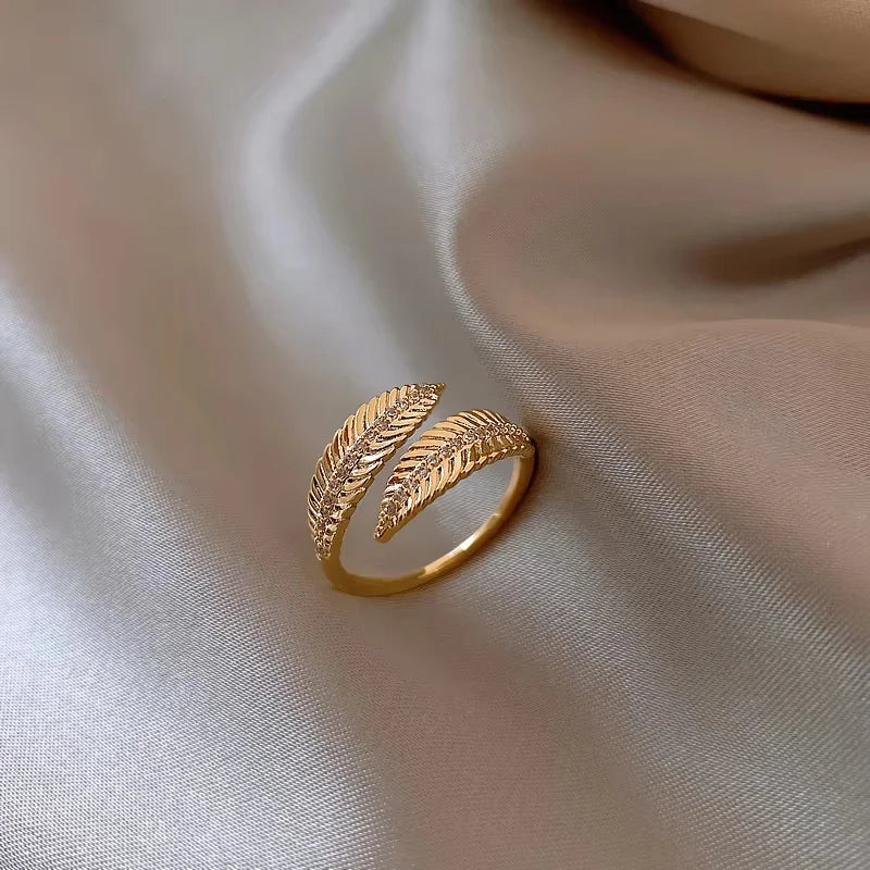 Gold plated simple double love crystal ring elegant women's daily opening ring accessories