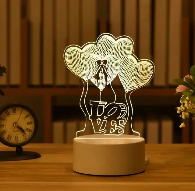 Romantic Love 3D Acrylic LED Lamp – Night Light for Home, Parties, and Valentine’s Day Decor