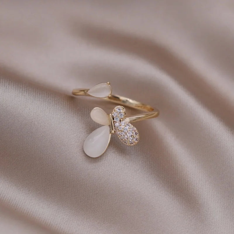 Gold plated simple double love crystal ring elegant women's daily opening ring accessories