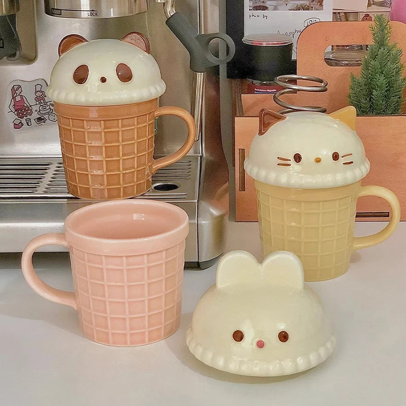 Kawaii Animal Ceramic Mug – Cute Cat, Bunny, Bear Coffee Cup for Tea, Milk, Juice – 350ml Breakfast Mug & Perfect Birthday Gift