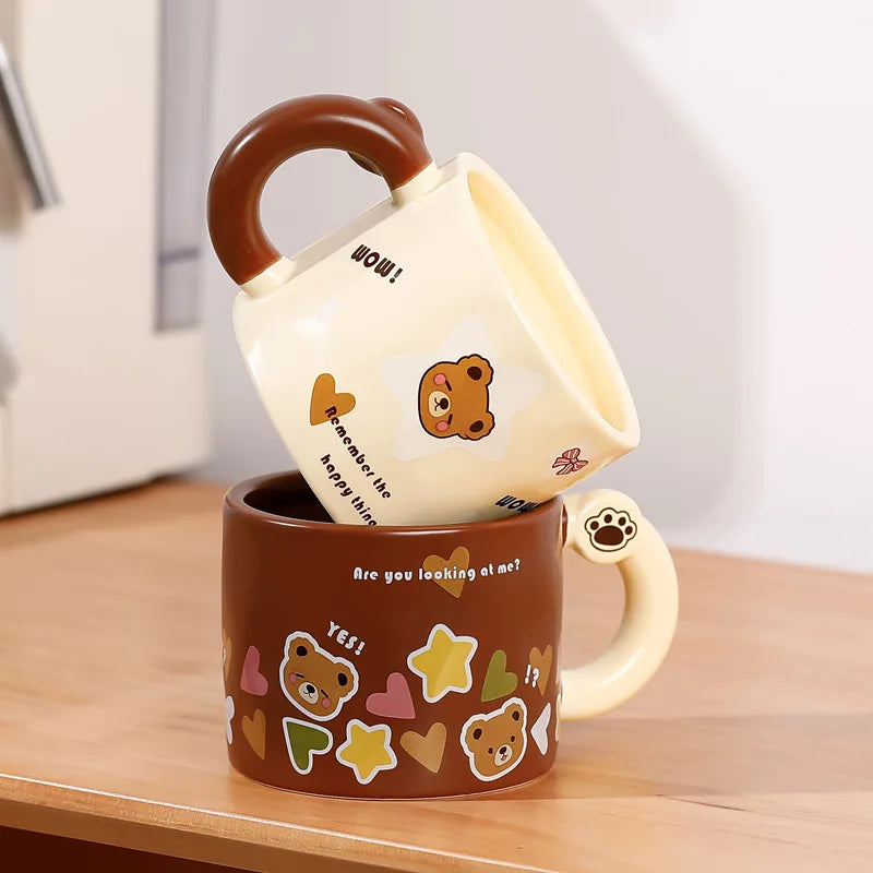 Adorable Bear Ceramic Mug with Lid and Straw – Large Capacity Coffee and Milk Cup for Home and Office