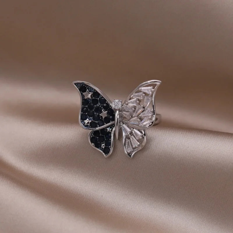 Gold plated simple double love crystal ring elegant women's daily opening ring accessories