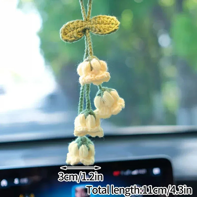 Crochet Flower Plant Keychain – Artificial Knitted Flower Hanging Decoration for Weddings, Gifts, and Car Pendants