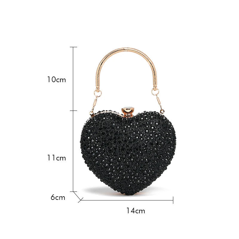 Luxury Heart-Shaped Crystal Clutch Purse – Rhinestone Evening Wedding Party Mini Handbag with Chain Handle