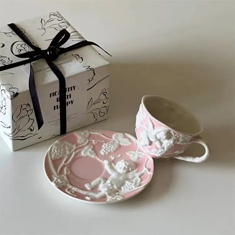 Handmade Pink Bow Ceramic Mug – 350ml Irregular Artistic Coffee Cup, Cute Gift Water Cup for Women