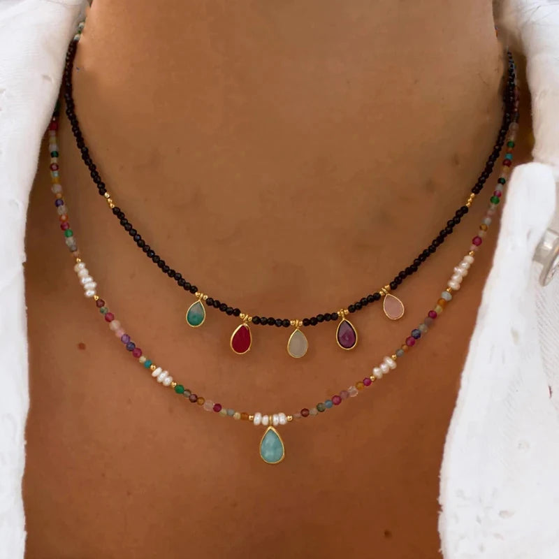 Bohemian Multilayer Handmade Beads Chain Necklace – Colorful Crystal Pendant with Tassels for Women