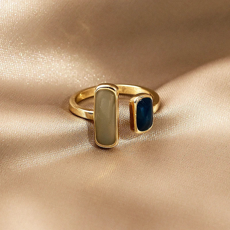 Adjustable Colorful Drip Glaze Ring – Retro Geometric Gold Metal Ring for Women’s Fashion and Wedding Jewelry