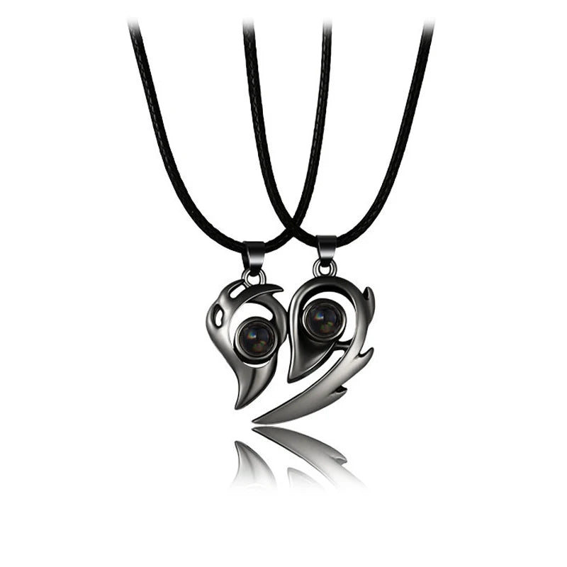 Magnetic Heart Electrocardiogram Pendant Necklace – Stainless Steel Couple Necklace Valentine's Day Gift