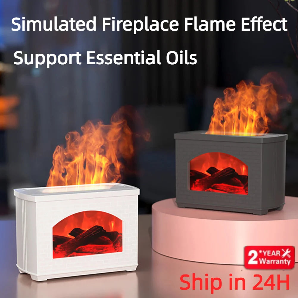 Flame Effect Fireplace Humidifier – Portable Tabletop USB Aroma Diffuser with 270ml Water Tank