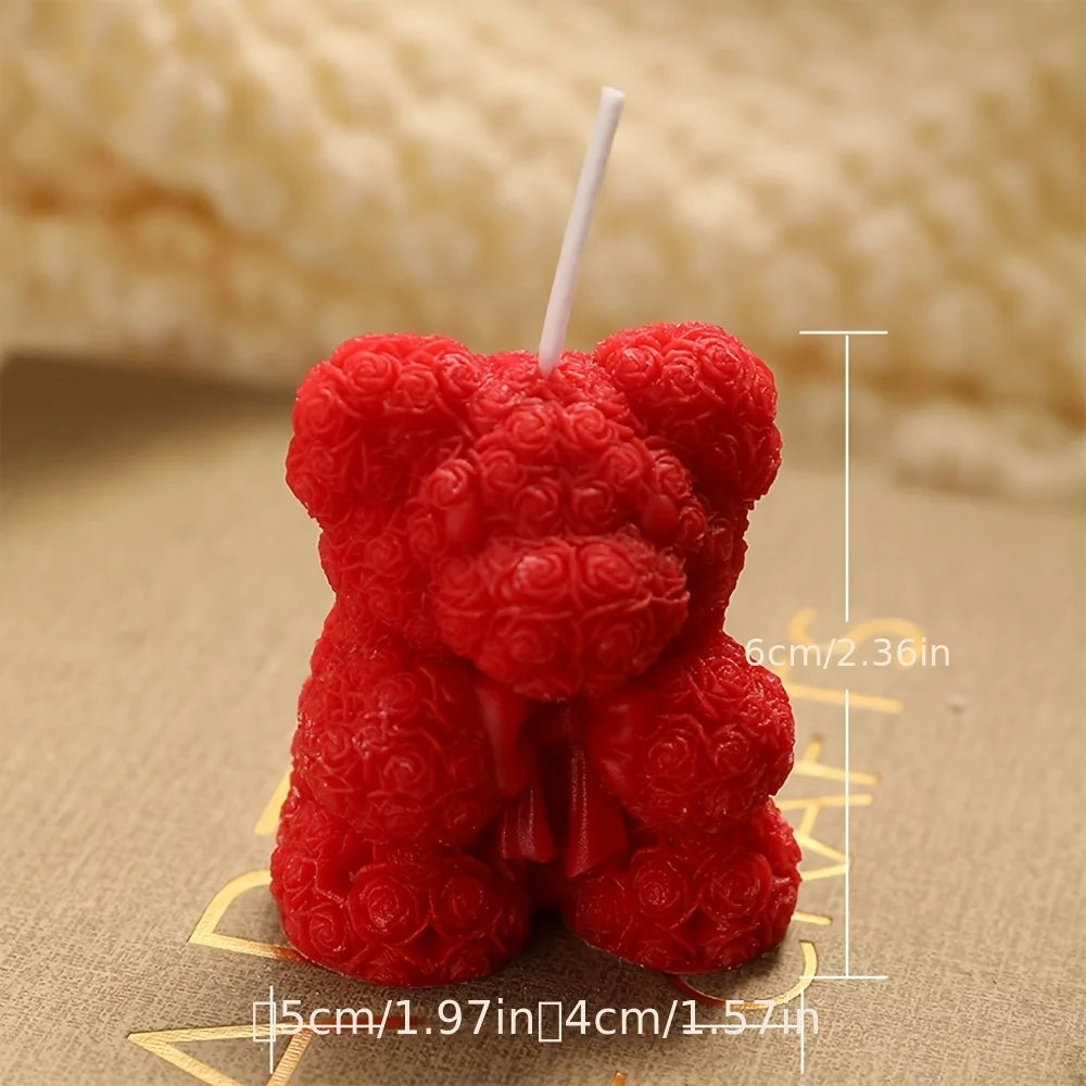 Valentine's Day Rose Bear Aromatherapy Candle - Handmade Soy Wax, Creative Gift & Home Decoration