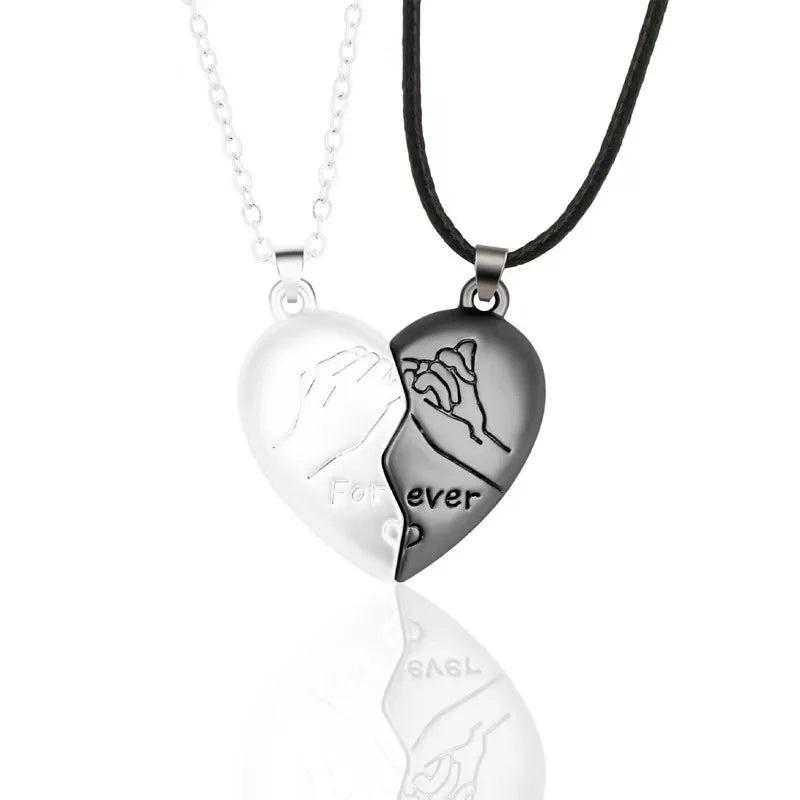 Magnetic Heart Electrocardiogram Pendant Necklace – Stainless Steel Couple Necklace Valentine's Day Gift