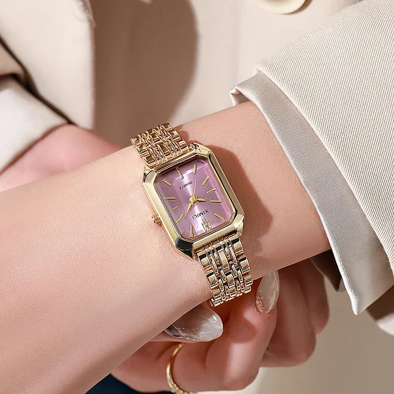 Stainless Steel Luxury Square Quartz Wristwatch – Women’s Fashion Watch for Students and Casual Wear