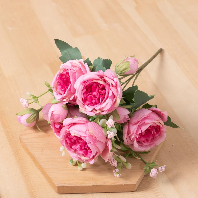 Kahaul Artificial Rose & Peony Silk Flower Bouquet – White Faux Flowers for Wedding, Home, and Party Decor