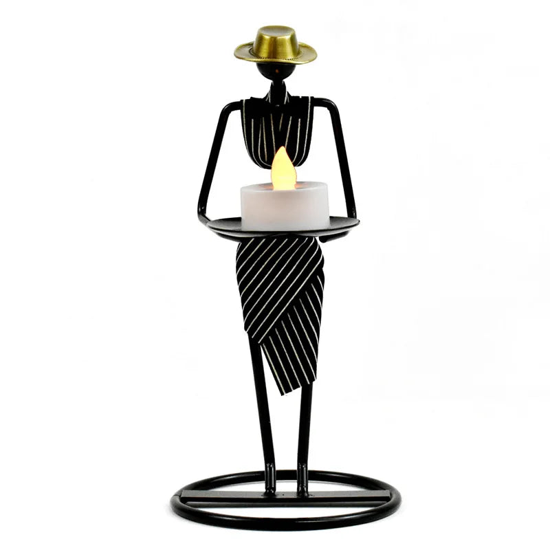 Waiter Iron Candle Holder – Creative European-Style Table Centerpiece Candlestick