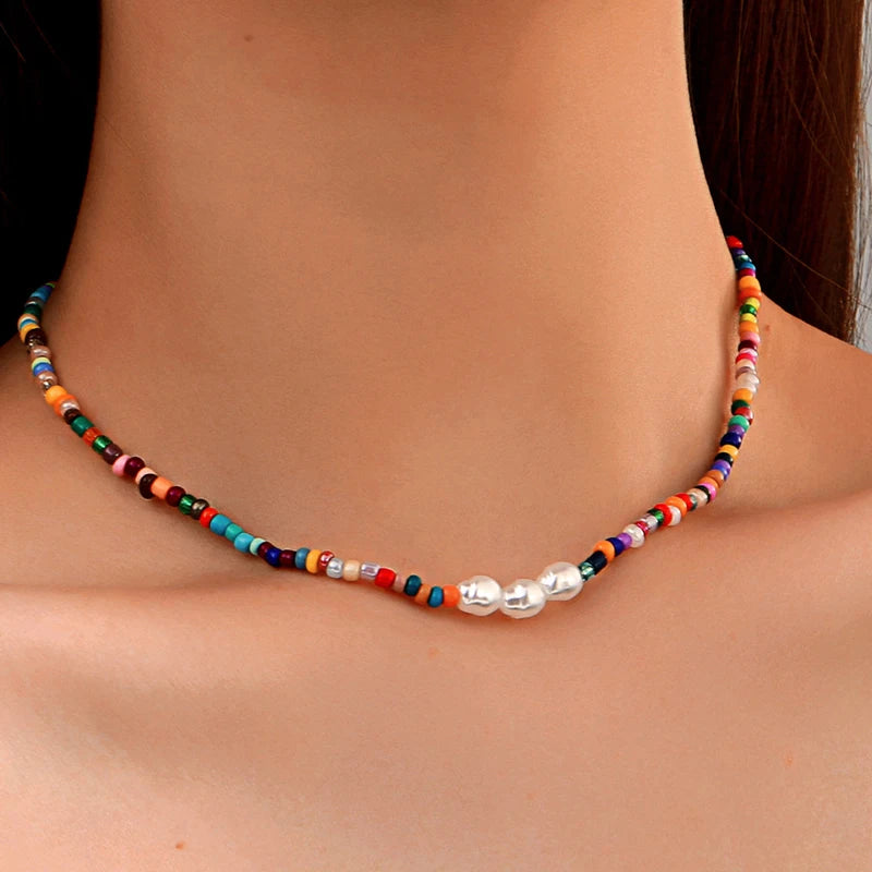 Bohemian Multilayer Handmade Beads Chain Necklace – Colorful Crystal Pendant with Tassels for Women