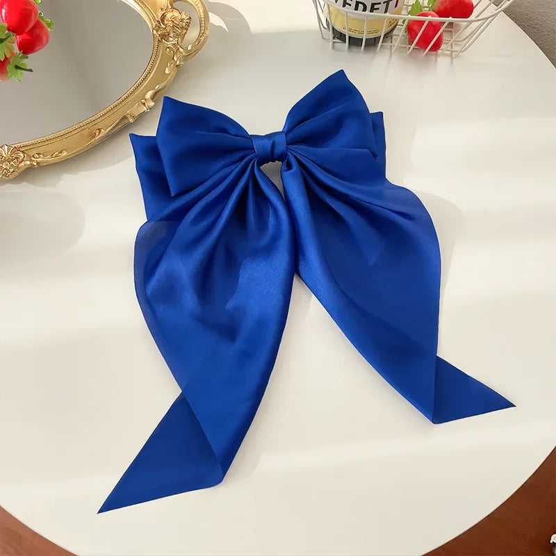 Solid Color Satin Ribbon Big Bow Hairpin – Summer Hair Accessory for Women & Girls