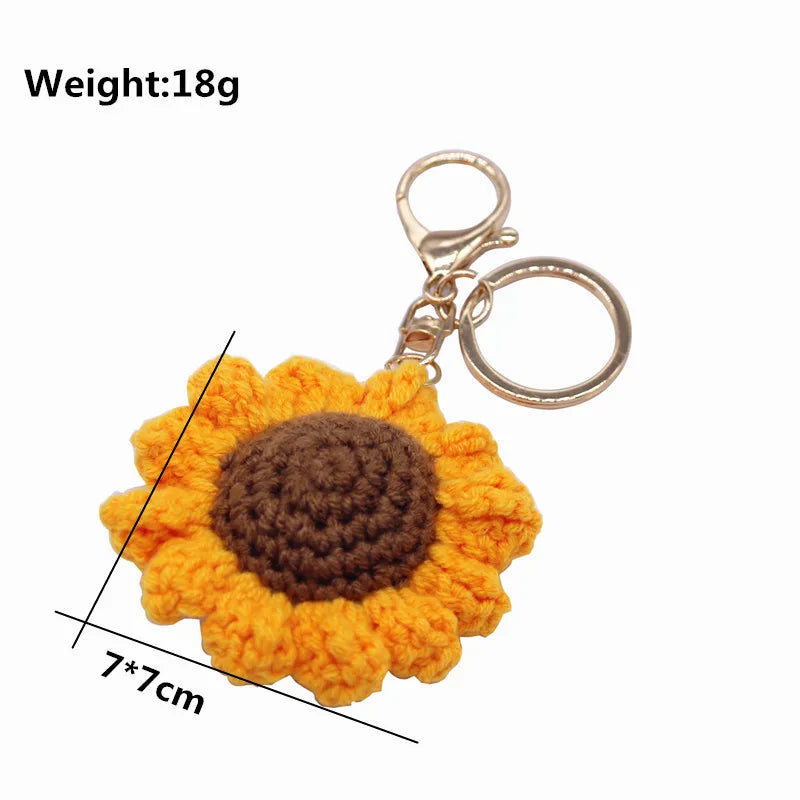 Handmade Knitted Sunflower Keychain – Cute Crocheted Flower Pendant for Women and Girls