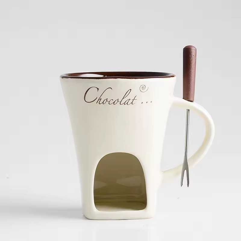 Personal Mini Fondue Mug Set – Ceramic Chocolate & Cheese Melting Cup with Forks, Ideal for Valentine's Day and Girls' Gifts