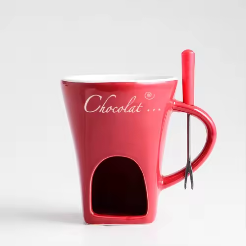 Personal Mini Fondue Mug Set – Ceramic Chocolate & Cheese Melting Cup with Forks, Ideal for Valentine's Day and Girls' Gifts