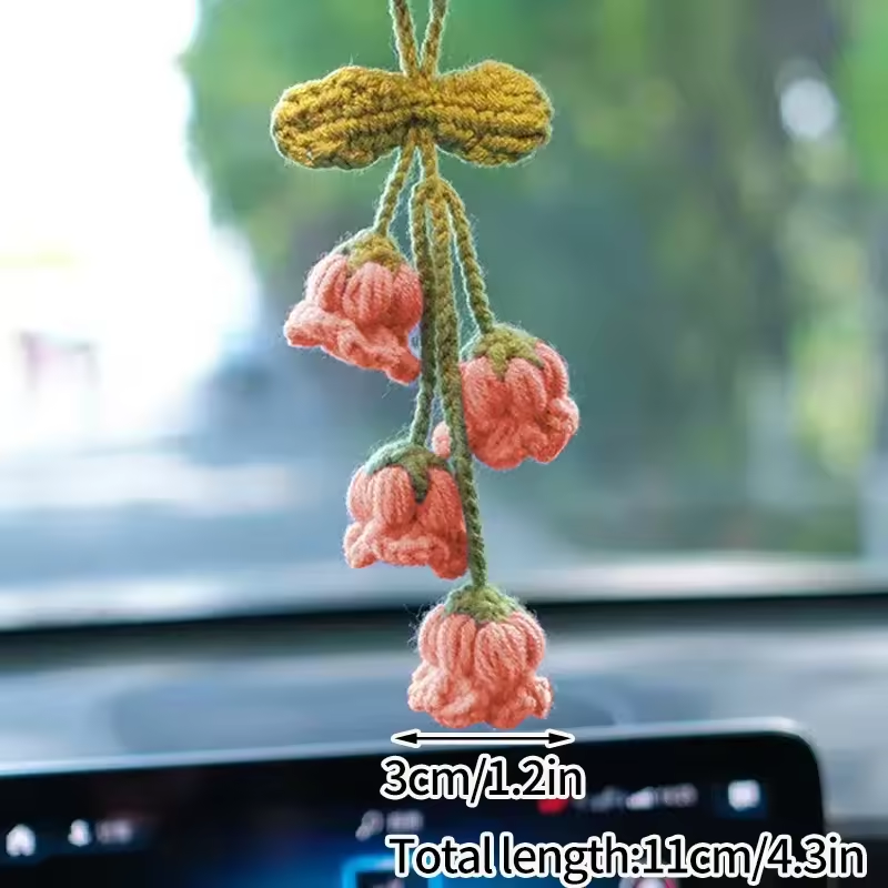Crochet Flower Plant Keychain – Artificial Knitted Flower Hanging Decoration for Weddings, Gifts, and Car Pendants