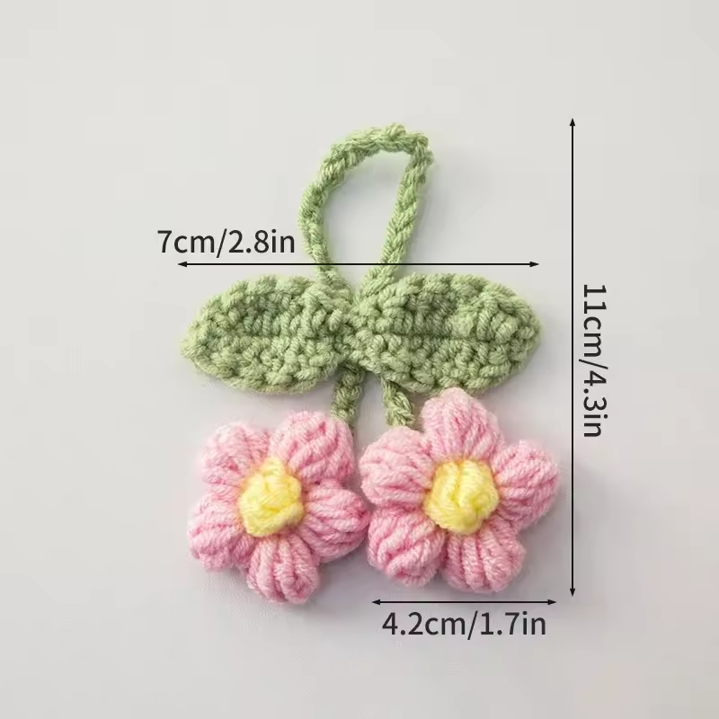 Crochet Flower Plant Keychain – Artificial Knitted Flower Hanging Decoration for Weddings, Gifts, and Car Pendants