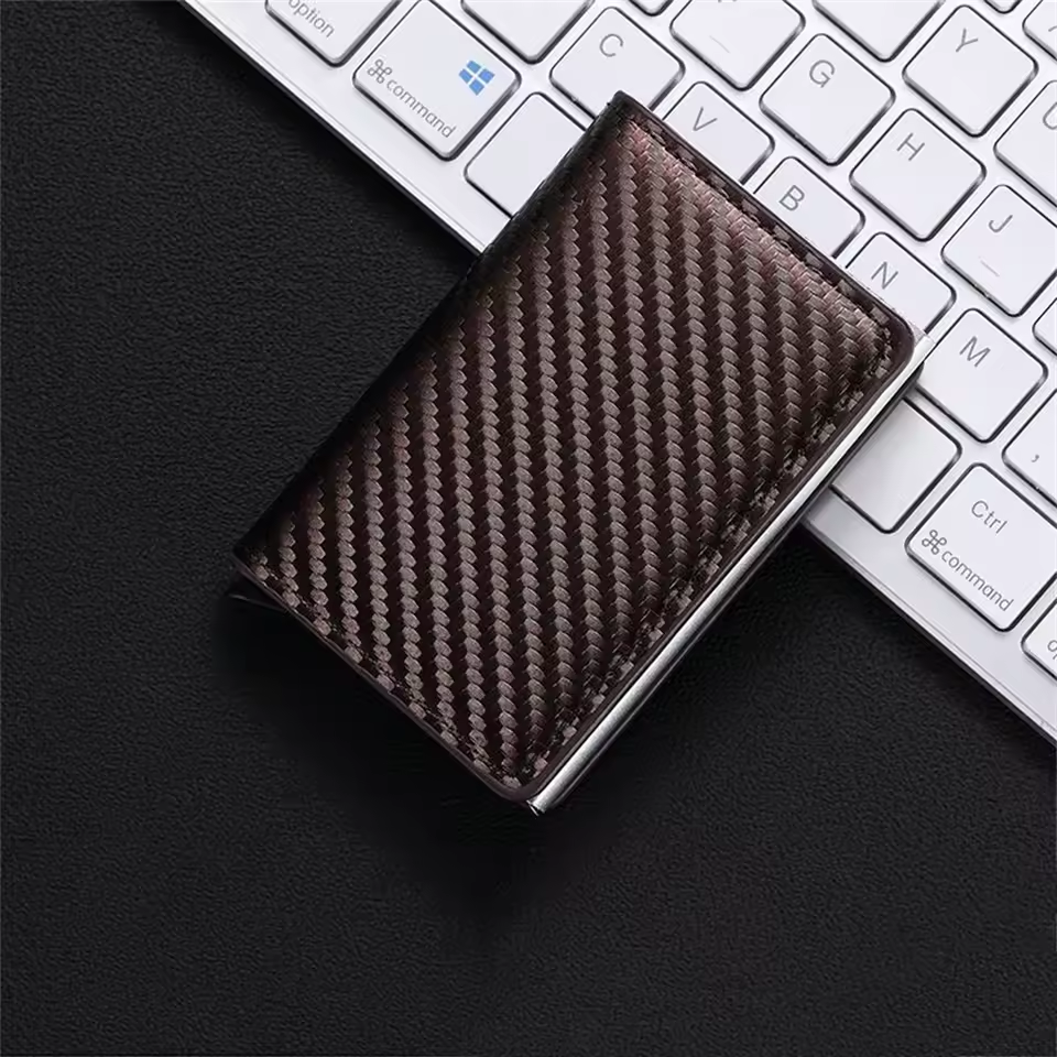 Premium Carbon Fiber RFID Credit Card Holder Wallet – Slim Minimalist Pop-Up Design for Men, Metal RFID Protection, Stylish Black Wallet