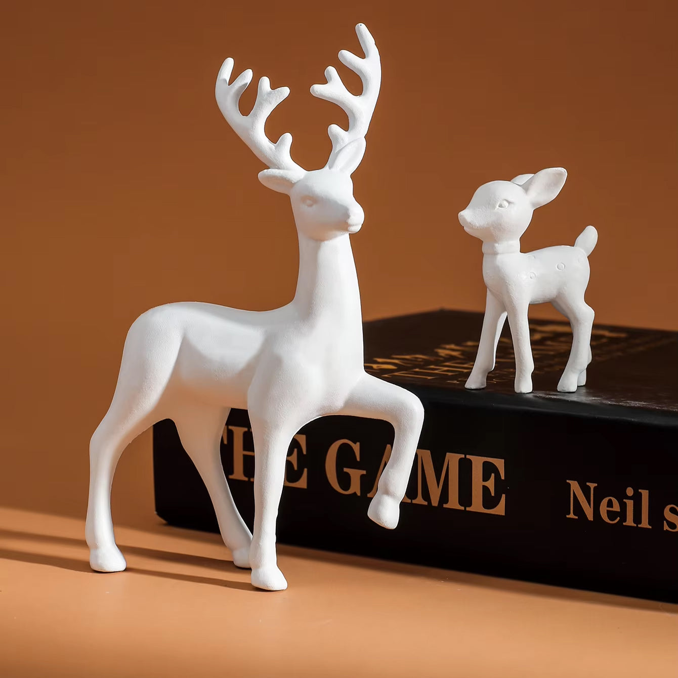 Set of 2 Mother Deer and Fawn Figurines – Cute Kids Room Decor Sculptures for Christmas & Home Decoration