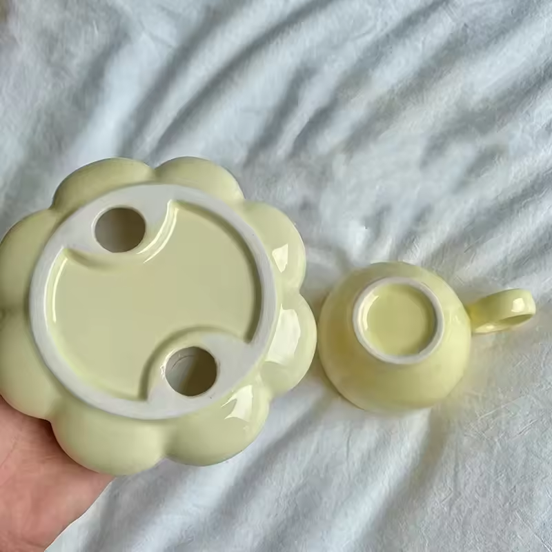 Sunflower Ceramic Coffee Mug Set - Modern Macaroon Series with Saucer, Pearl White, Durable and Stylish for Home & Office