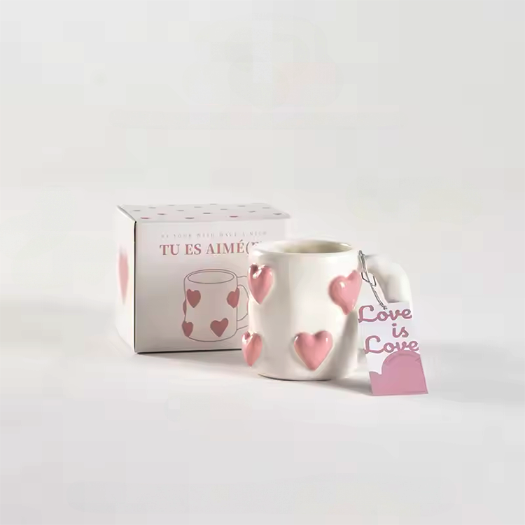 Hand-Painted Ceramic Mug with Pink Hearts – Cute Underglaze Coffee & Milk Cup, Perfect Valentine's Day Gift for Her
