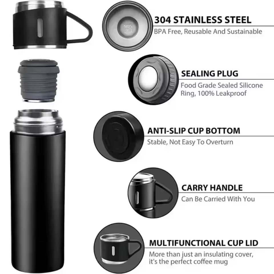 Stainless Steel Thermos Gift Set - Stylish Vacuum Flask & Coffee Cup for Office, Business, Travel, and Gifts