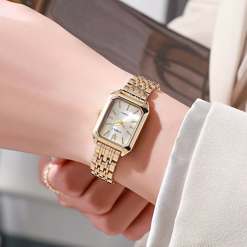Stainless Steel Luxury Square Quartz Wristwatch – Women’s Fashion Watch for Students and Casual Wear