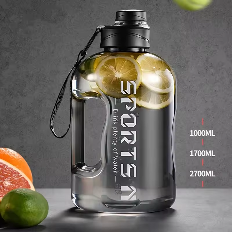 1.7L/2.7L Sports Water Bottle with Rope - Large Capacity Portable Fitness Water Kettle for Gym, Cycling, and Camping