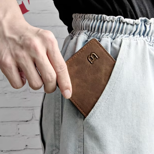 Retro Men’s Leather Wallet with Coin Pouch – Slim, Stylish Wallet with Zippered Compartment