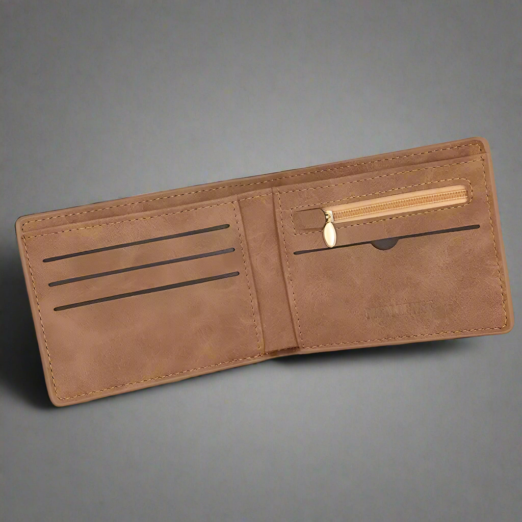 Retro Men’s Leather Wallet with Coin Pouch – Slim, Stylish Wallet with Zippered Compartment