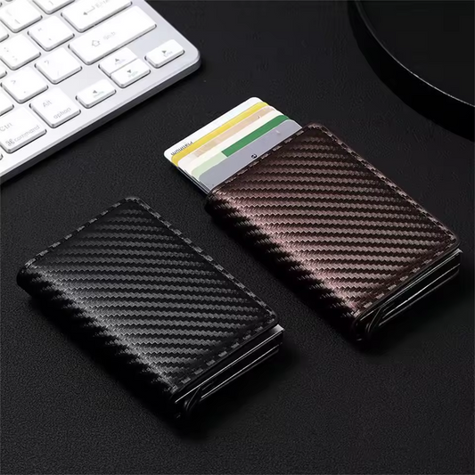 Premium Carbon Fiber RFID Credit Card Holder Wallet – Slim Minimalist Pop-Up Design for Men, Metal RFID Protection, Stylish Black Wallet
