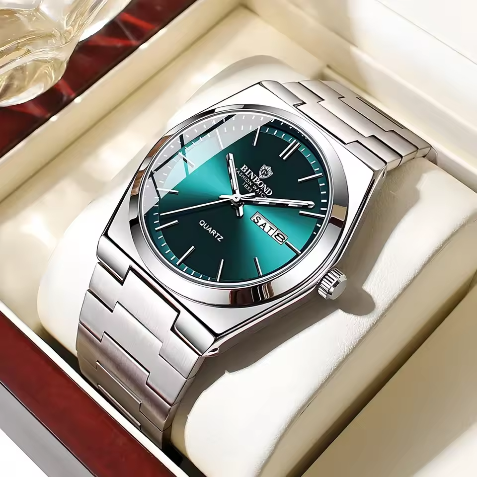 POEDAGAR Luxury Quartz Wristwatch for Men – Waterproof Stainless Steel Sport Watch with Luminous Hands, Date & Week Display, Gift Box Included