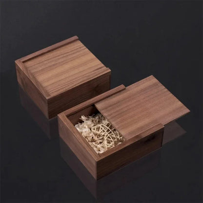 Natural Walnut Square Wooden Storage Box – Unfinished Organizer for Jewelry, Rings, Necklaces