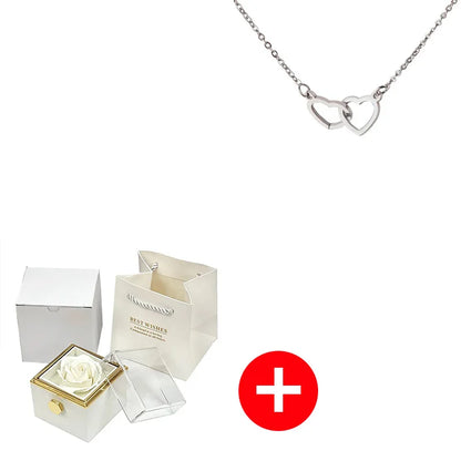 Valentine's Day Double Heart Eternal Rose Custom Name Necklace – Personalized Jewelry with Rotating Rose Gift Box