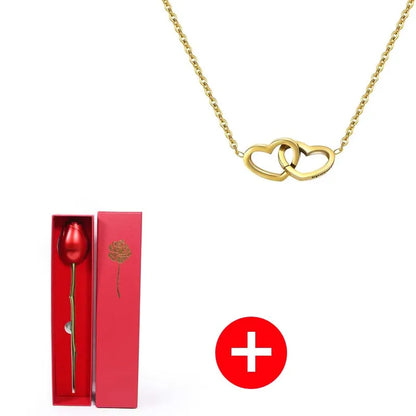 Valentine's Day Double Heart Eternal Rose Custom Name Necklace – Personalized Jewelry with Rotating Rose Gift Box