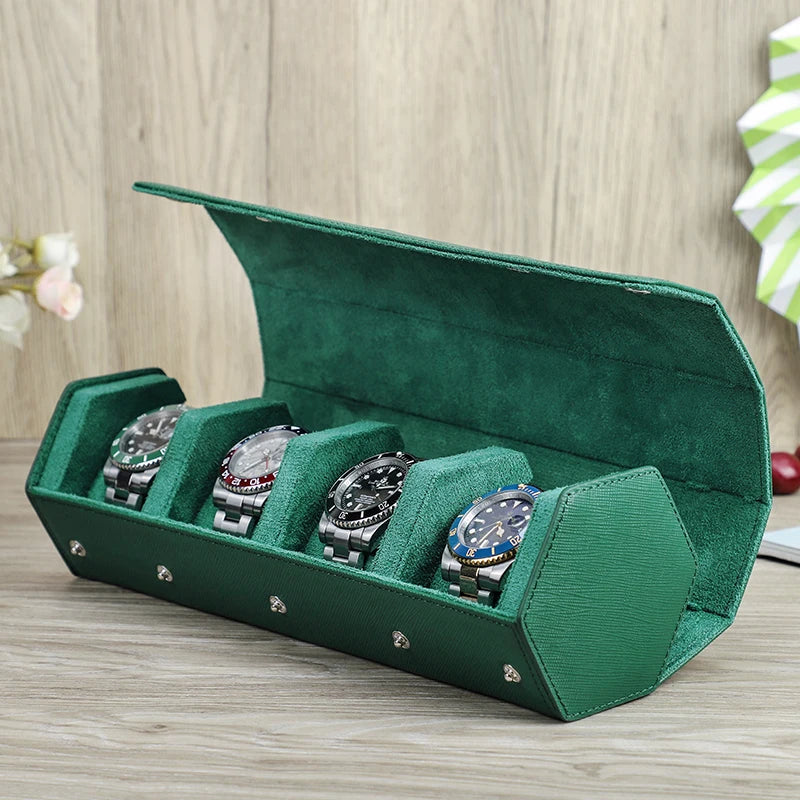 Luxury Saffiano Leather Watch Roll Case – 2, 3, or 4 Slot Storage Organizer for Watches – Scratch-Resistant & Waterproof