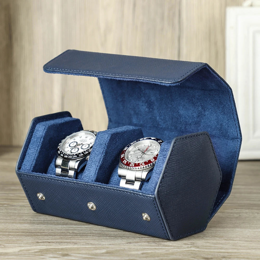 Luxury Saffiano Leather Watch Roll Case – 2, 3, or 4 Slot Storage Organizer for Watches – Scratch-Resistant & Waterproof